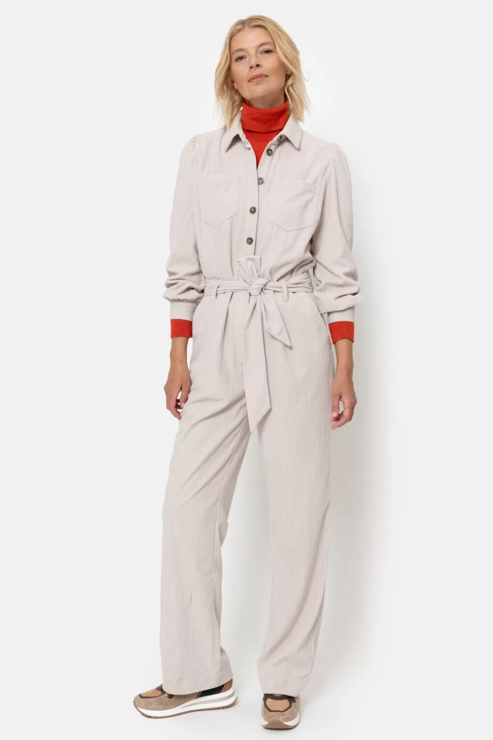 Beige Velours Jumpsuit Met Lange Mouwen-Terre Bleue Outlet