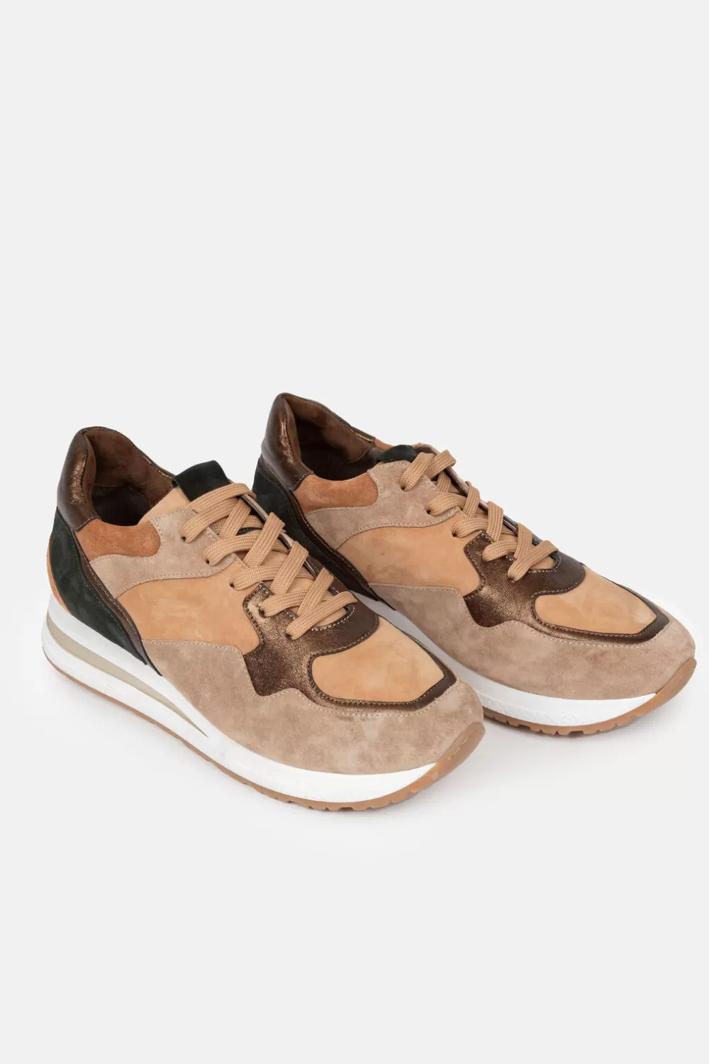 Beige-Bruine Suede Sneakers Met Koper-Terre Bleue Discount