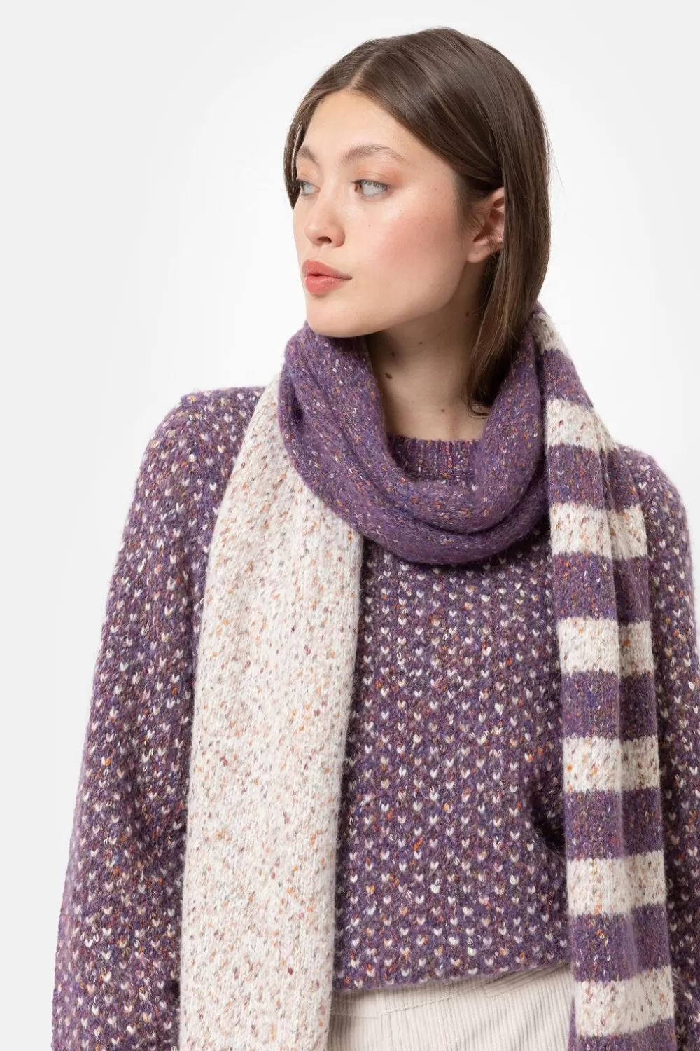Dames Sjaal Met Beige Color Blocks-Terre Bleue Best