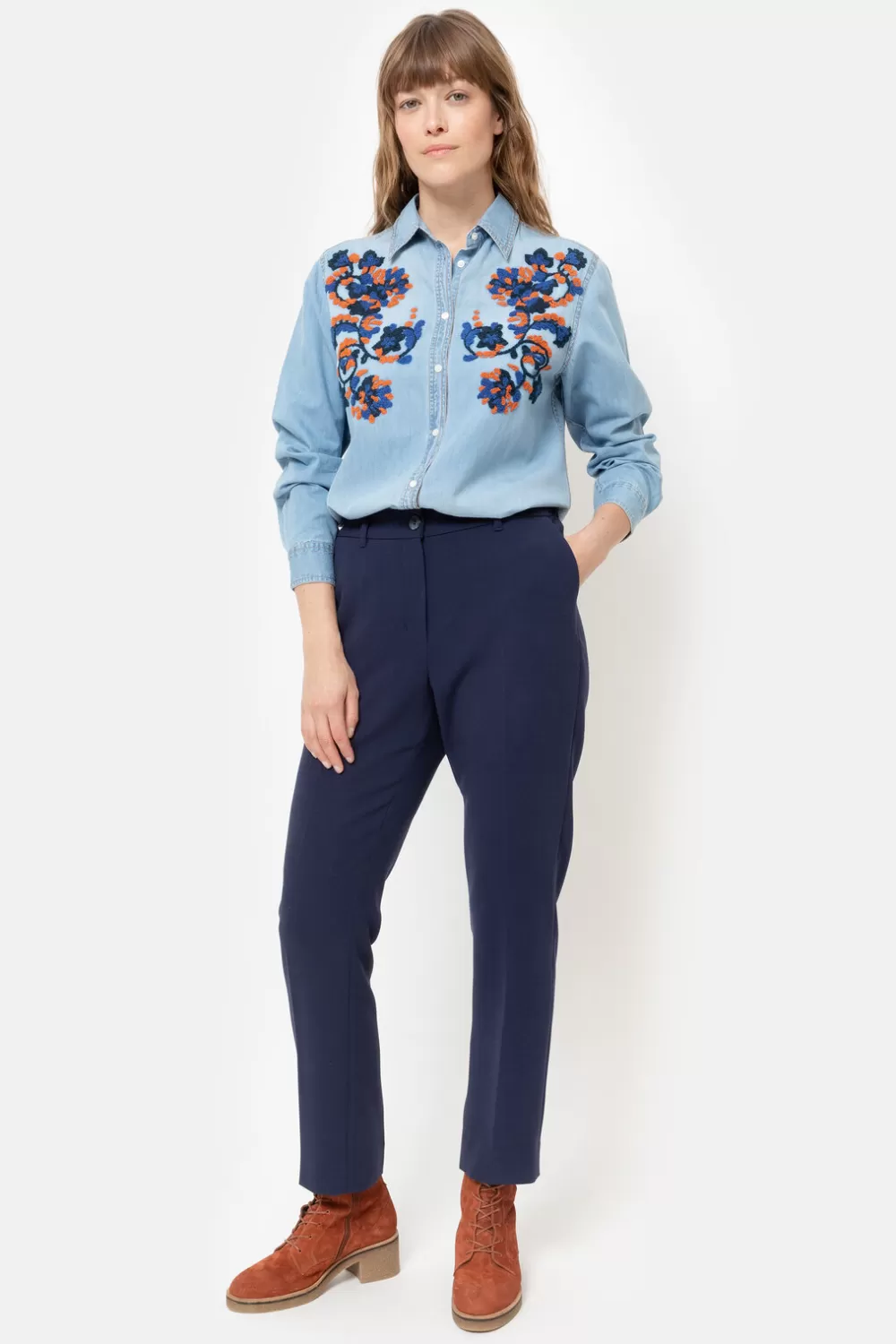 Donker E 7/8 Broek Met Regular Fit En Vouw-Terre Bleue Flash Sale