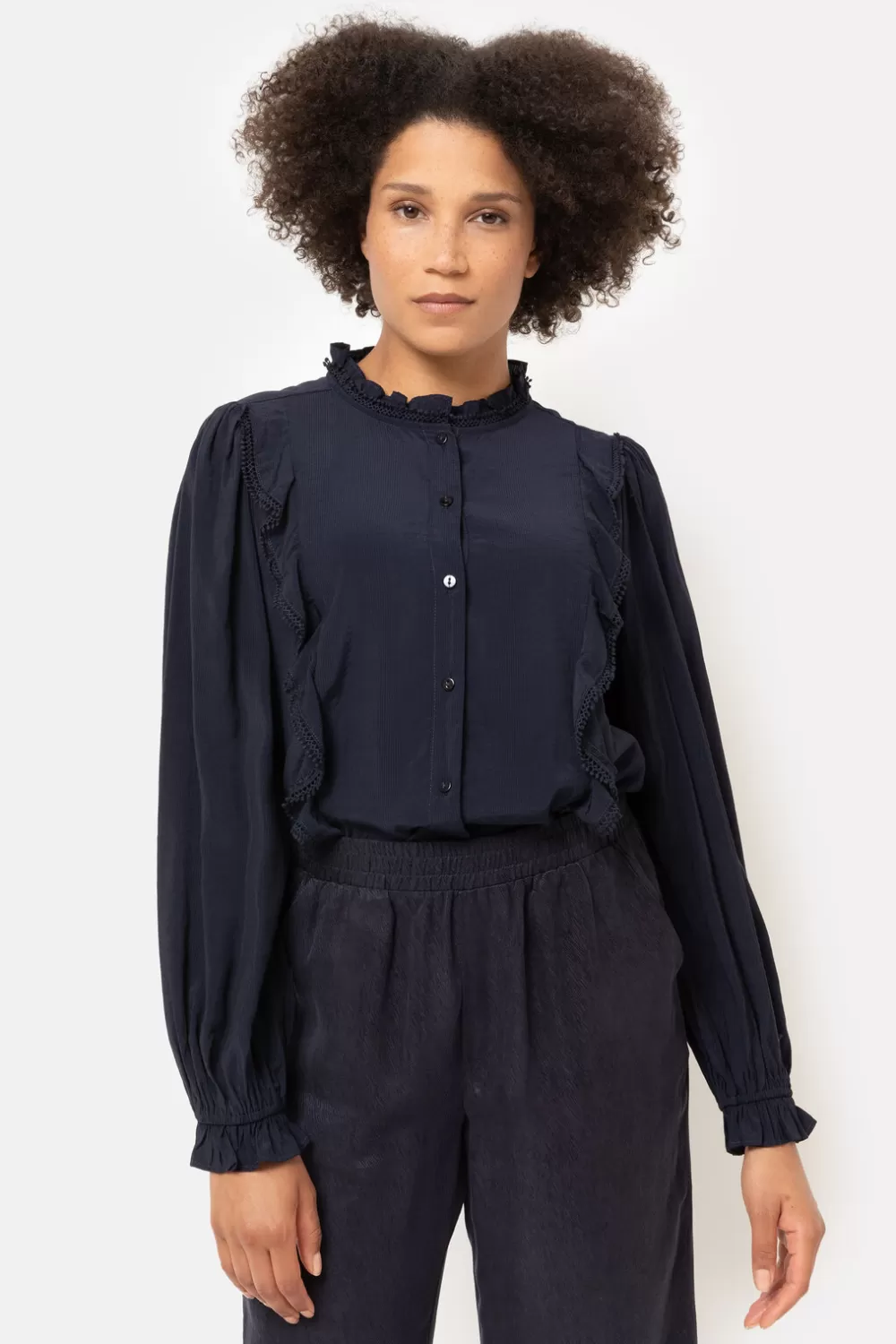 Donker E Blouse Met Franjes En Broderie-Terre Bleue Sale