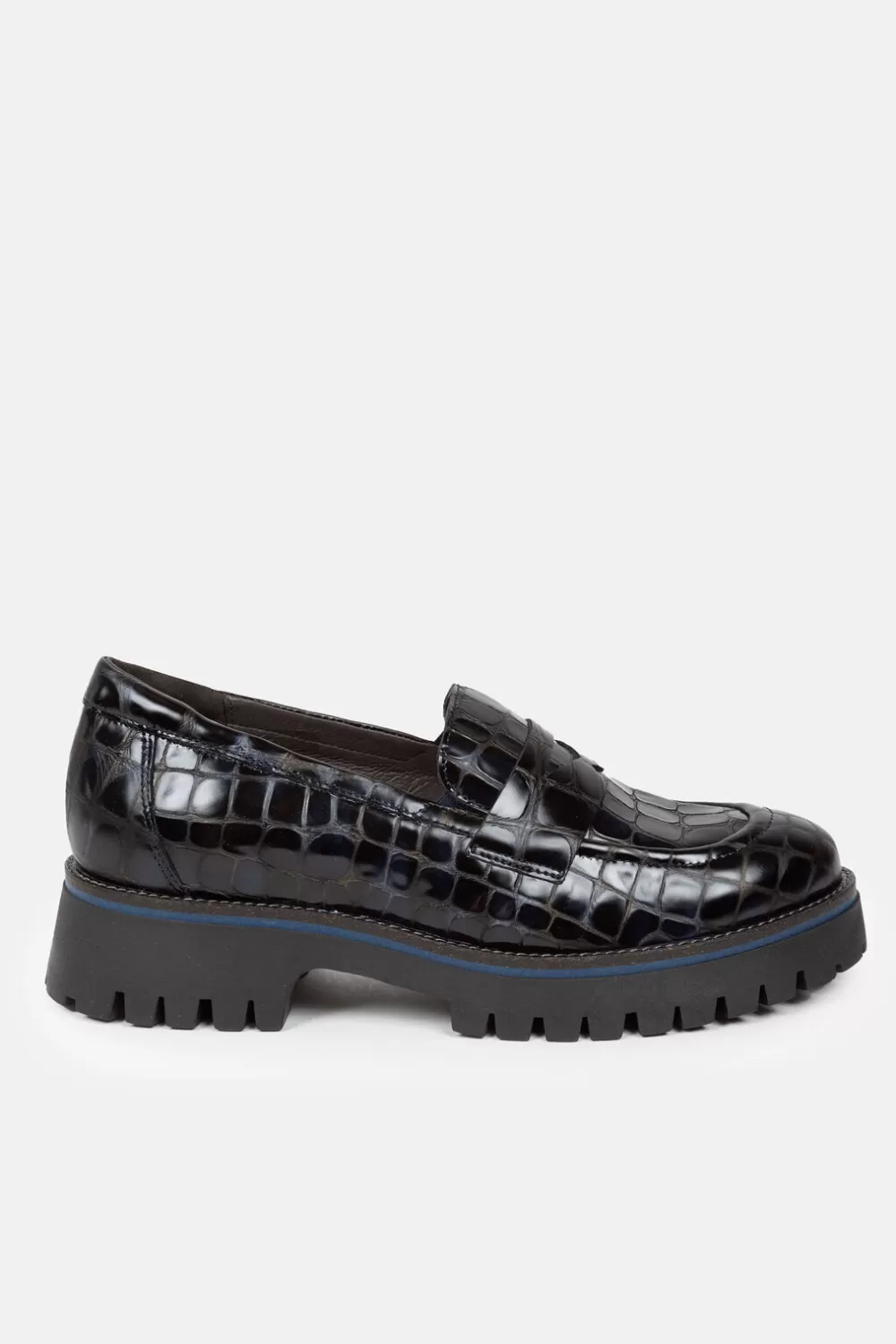 Donker E Loafers Met Glanzende Crocolook-Terre Bleue Fashion