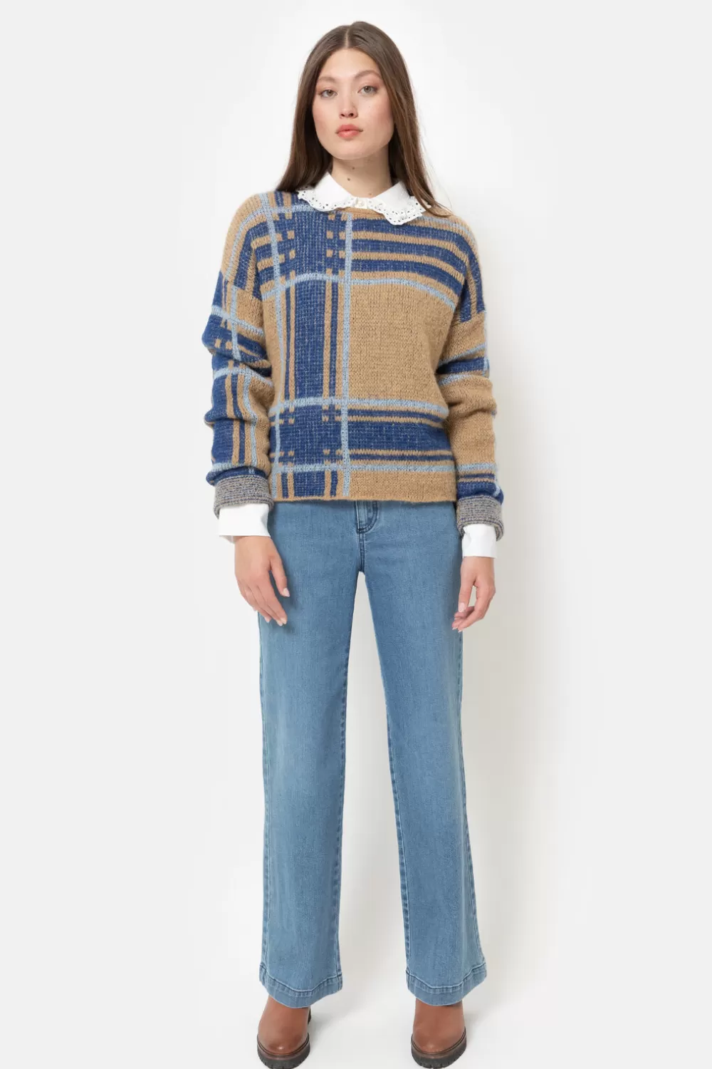 Donkerbeige Pull Met E Colour Blocks-Terre Bleue Shop