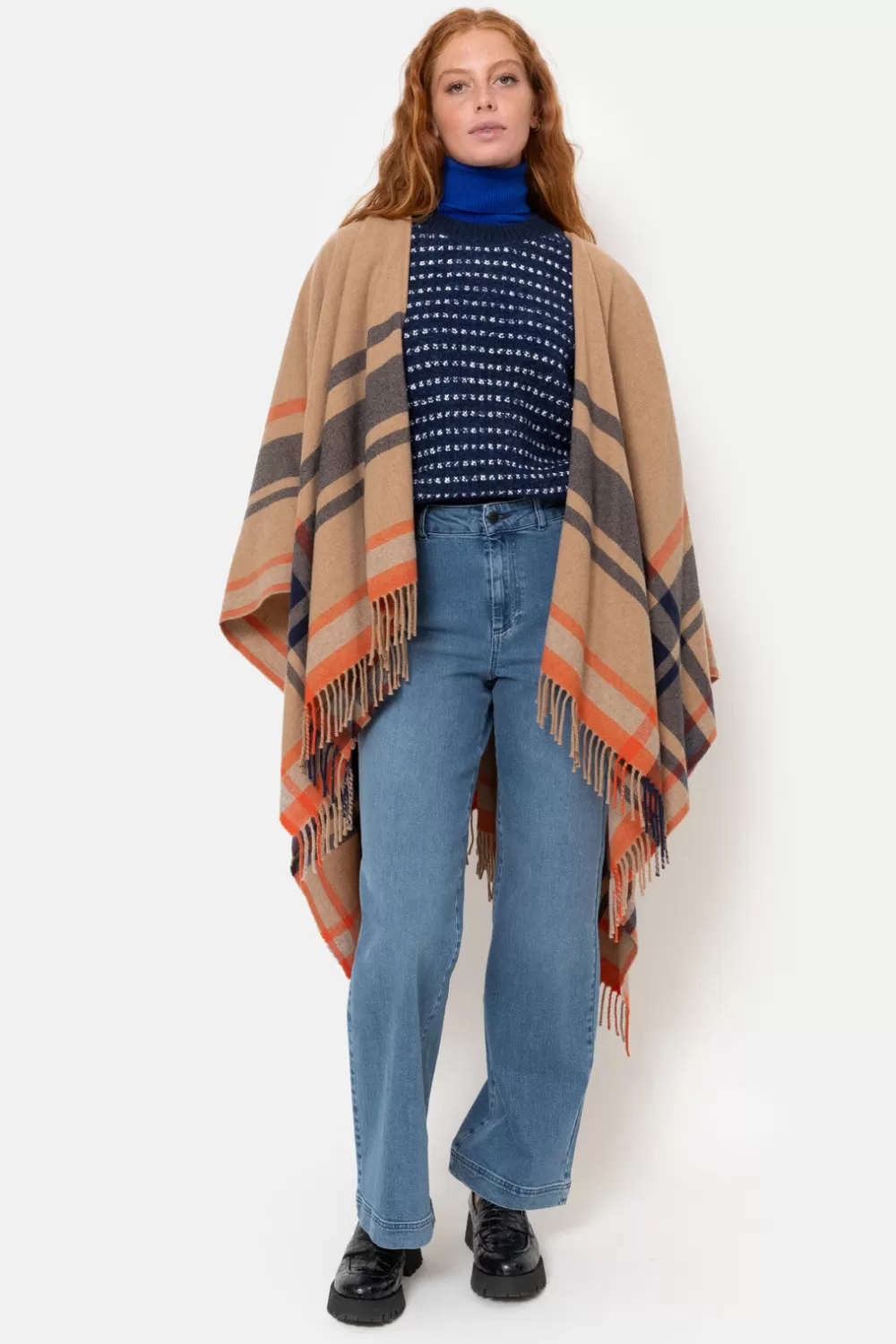 E Poncho Met Blauw-Oranje Strepen-Terre Bleue Flash Sale