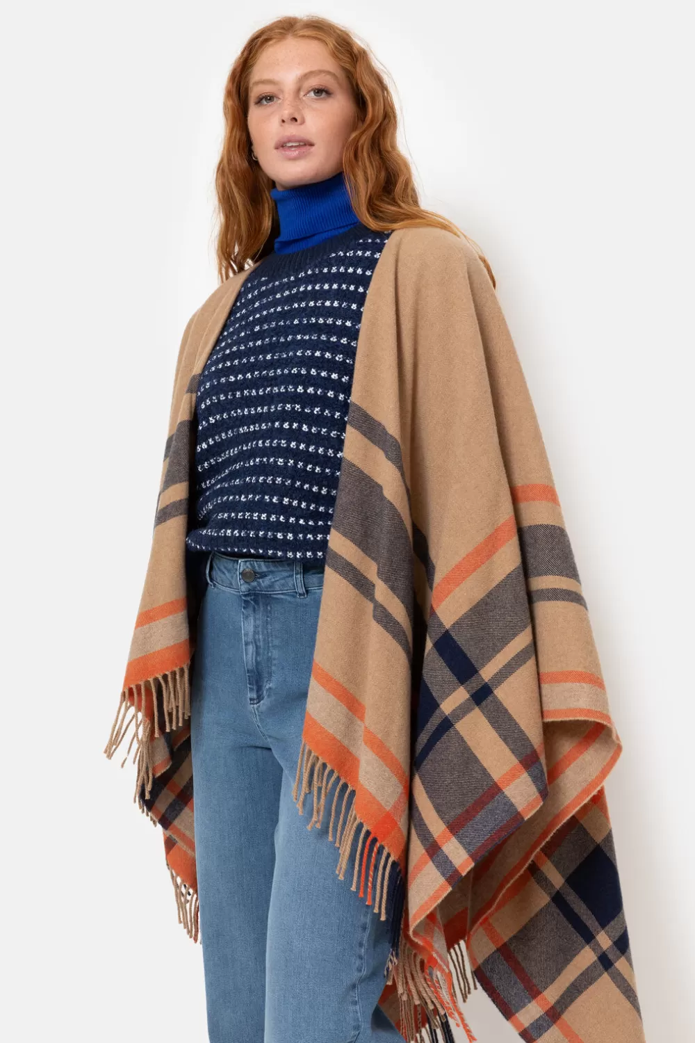 E Poncho Met Blauw-Oranje Strepen-Terre Bleue Flash Sale