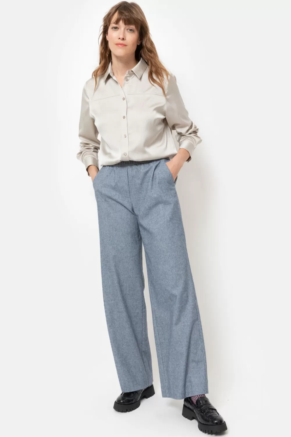 E Straight Fit Broek Met Visgraatmotief-Terre Bleue Hot