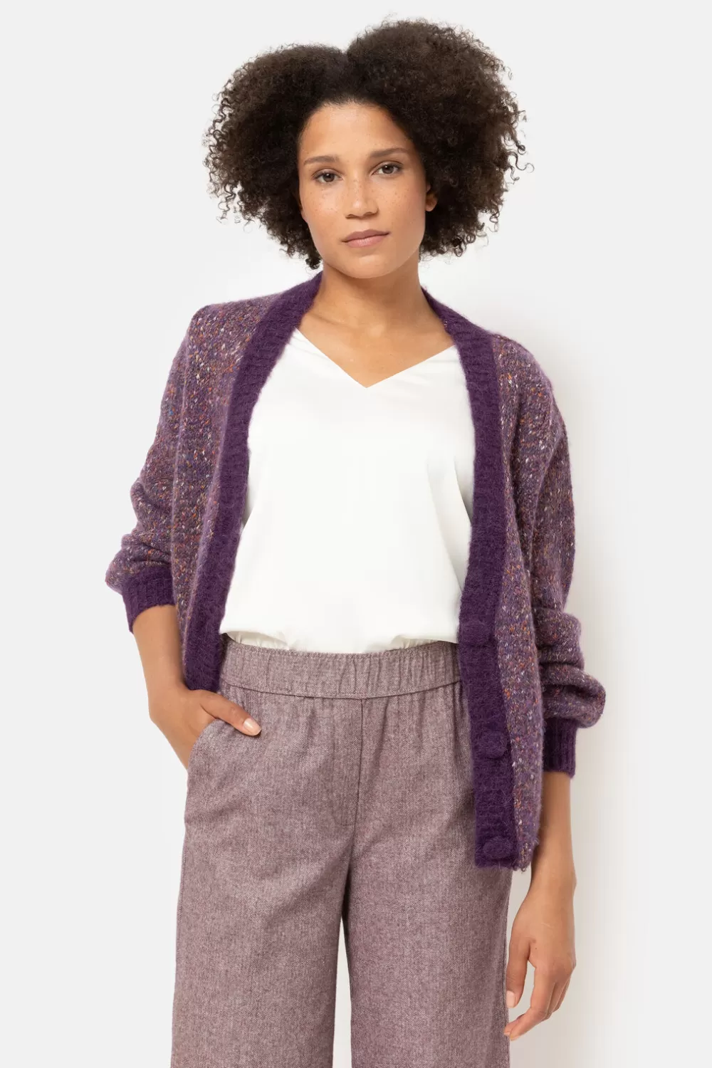 Gemeleerde Korte Cardigan Met Knopen-Terre Bleue Discount