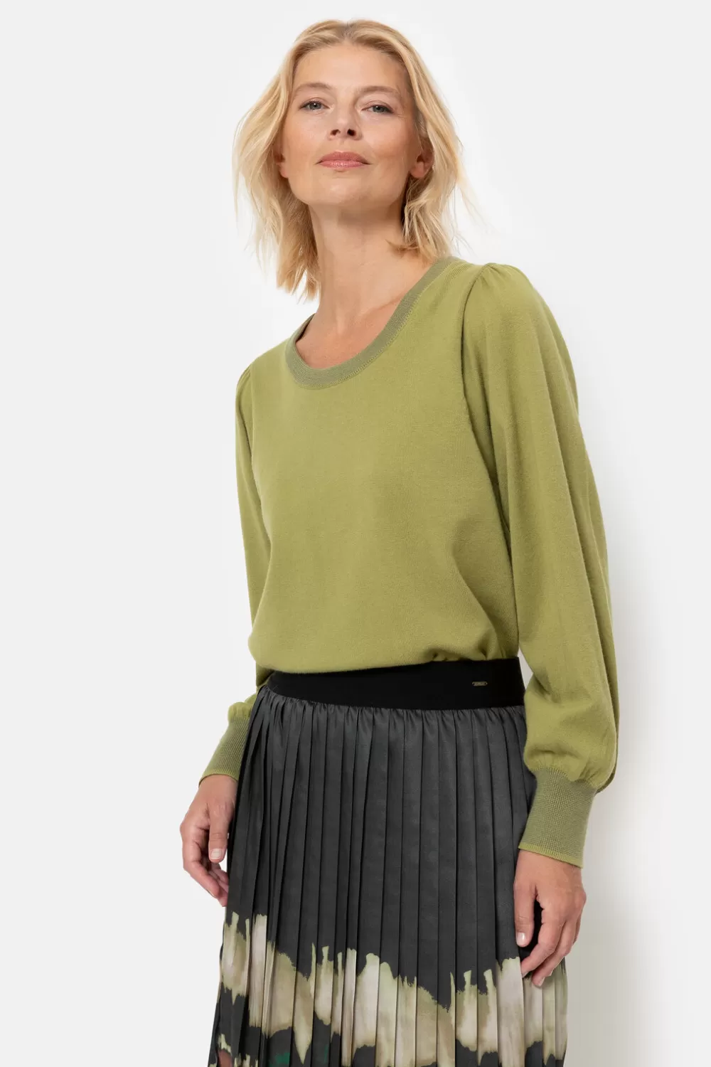 Korte Groene Pull Met Boothals En Pofmouw-Terre Bleue Best