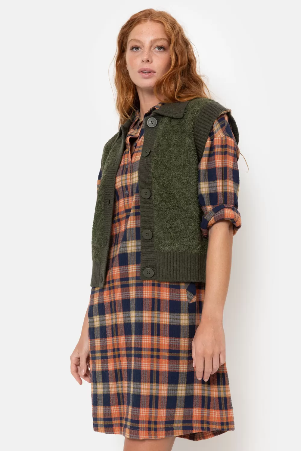 Korte Mouwloze Cardigan Met Grote Knopen-Terre Bleue Discount