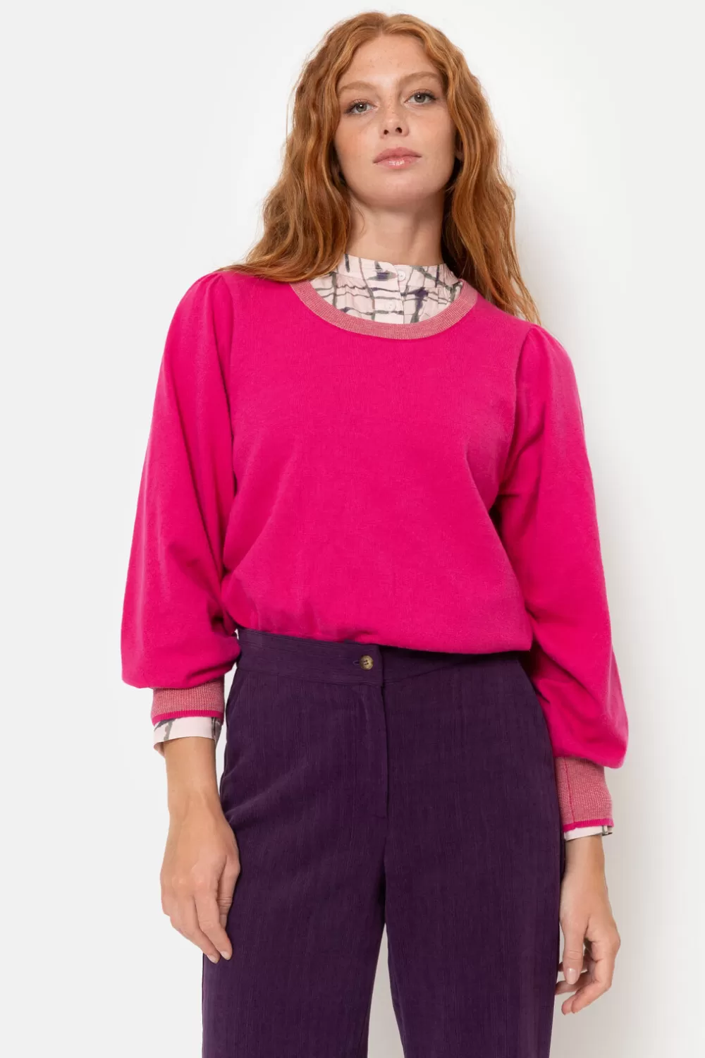 Korte Roze Pull Met Boothals En Pofmouw-Terre Bleue Best Sale