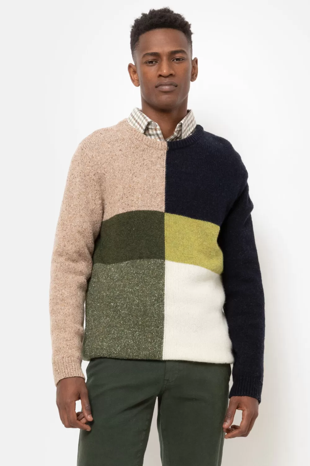 Sweater Met Beige-Groen-Blauwe Colour Blocks-Terre Bleue Clearance